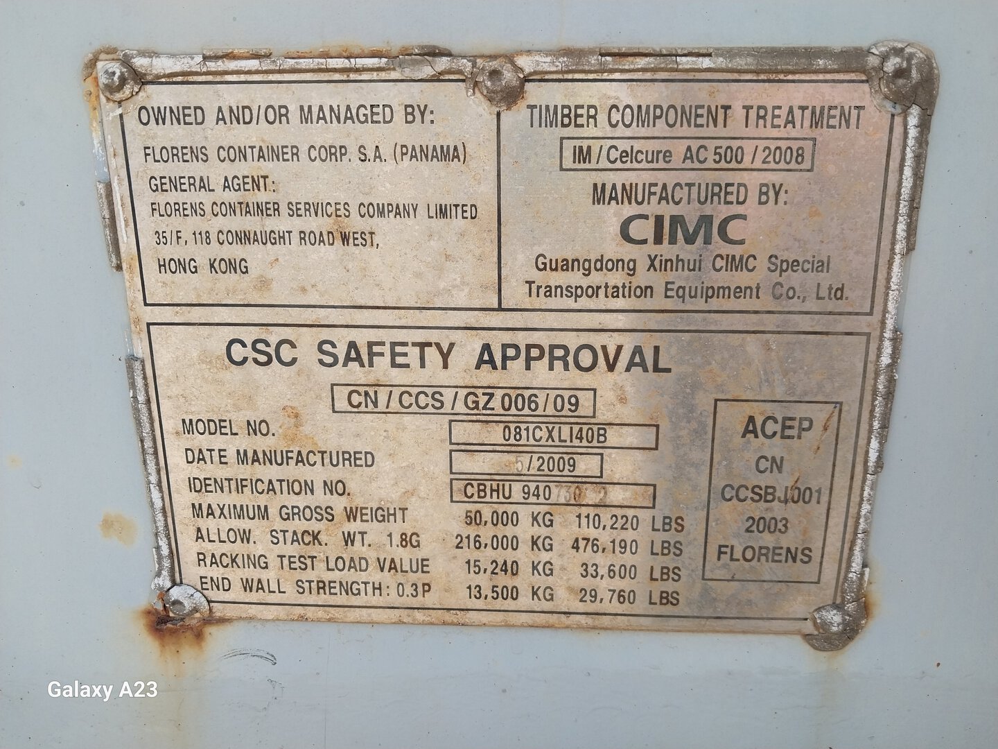 Морской контейнер CBHU9407302