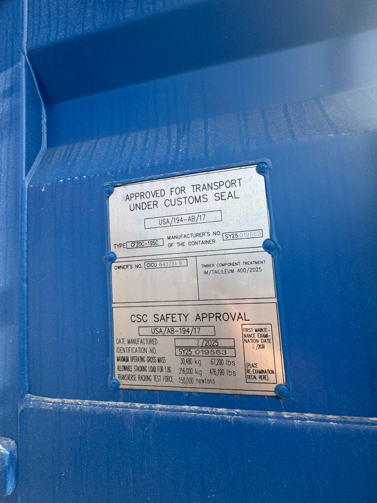 Морской контейнер CICU6437519