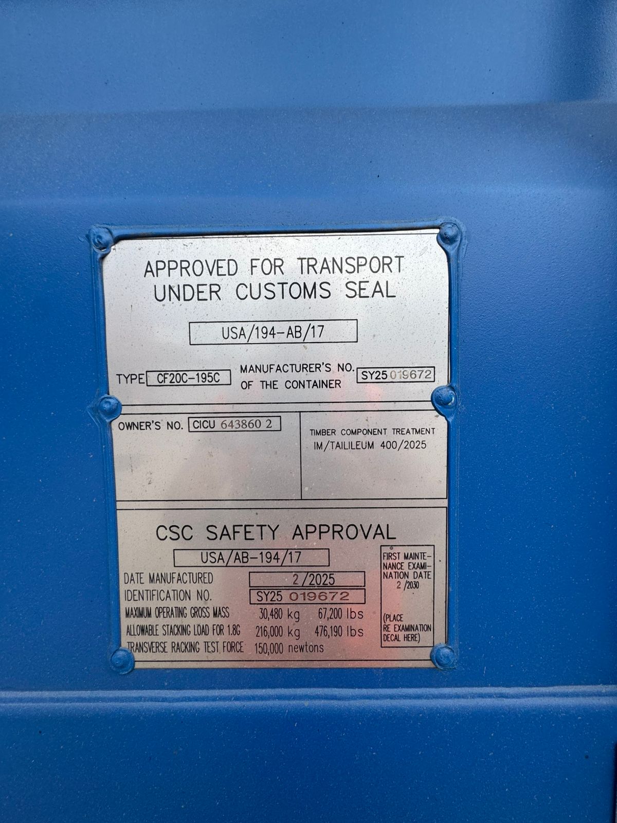 Морской контейнер CICU6438602