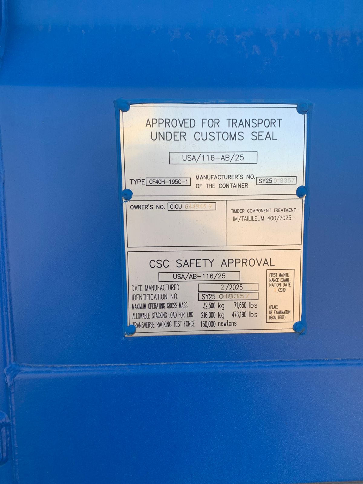 Морской контейнер CICU6449459