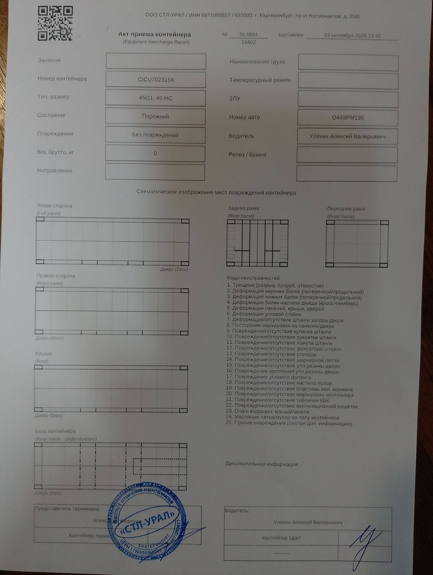 Морской контейнер CICU7023154