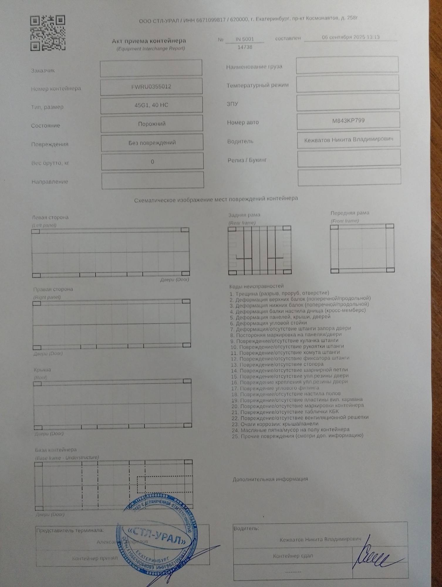 Морской контейнер FWRU0355012
