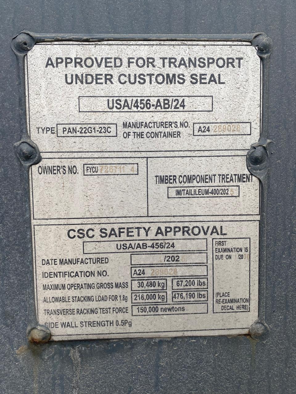 Морской контейнер FYCU7267114