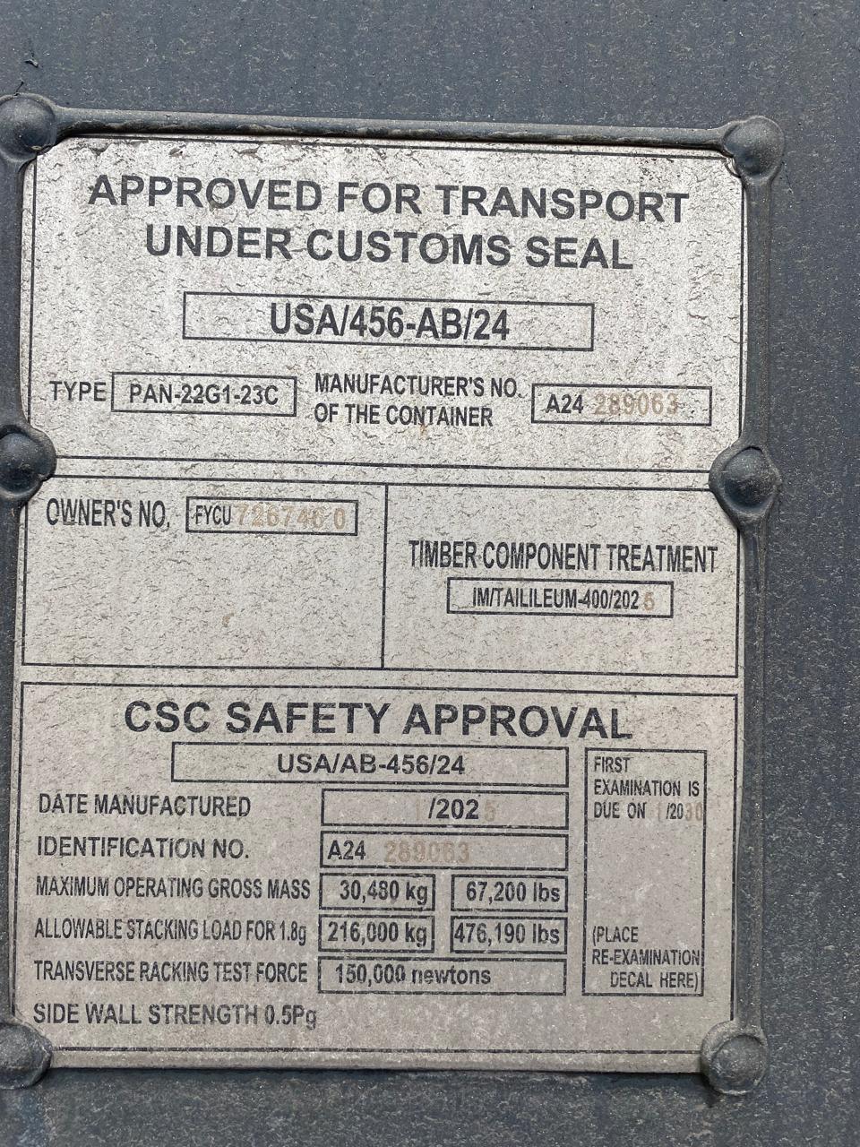 Морской контейнер FYCU7267460