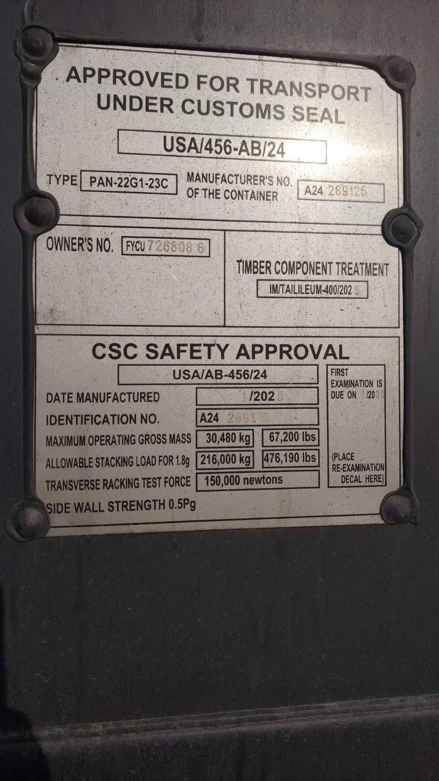 Морской контейнер FYCU7268086