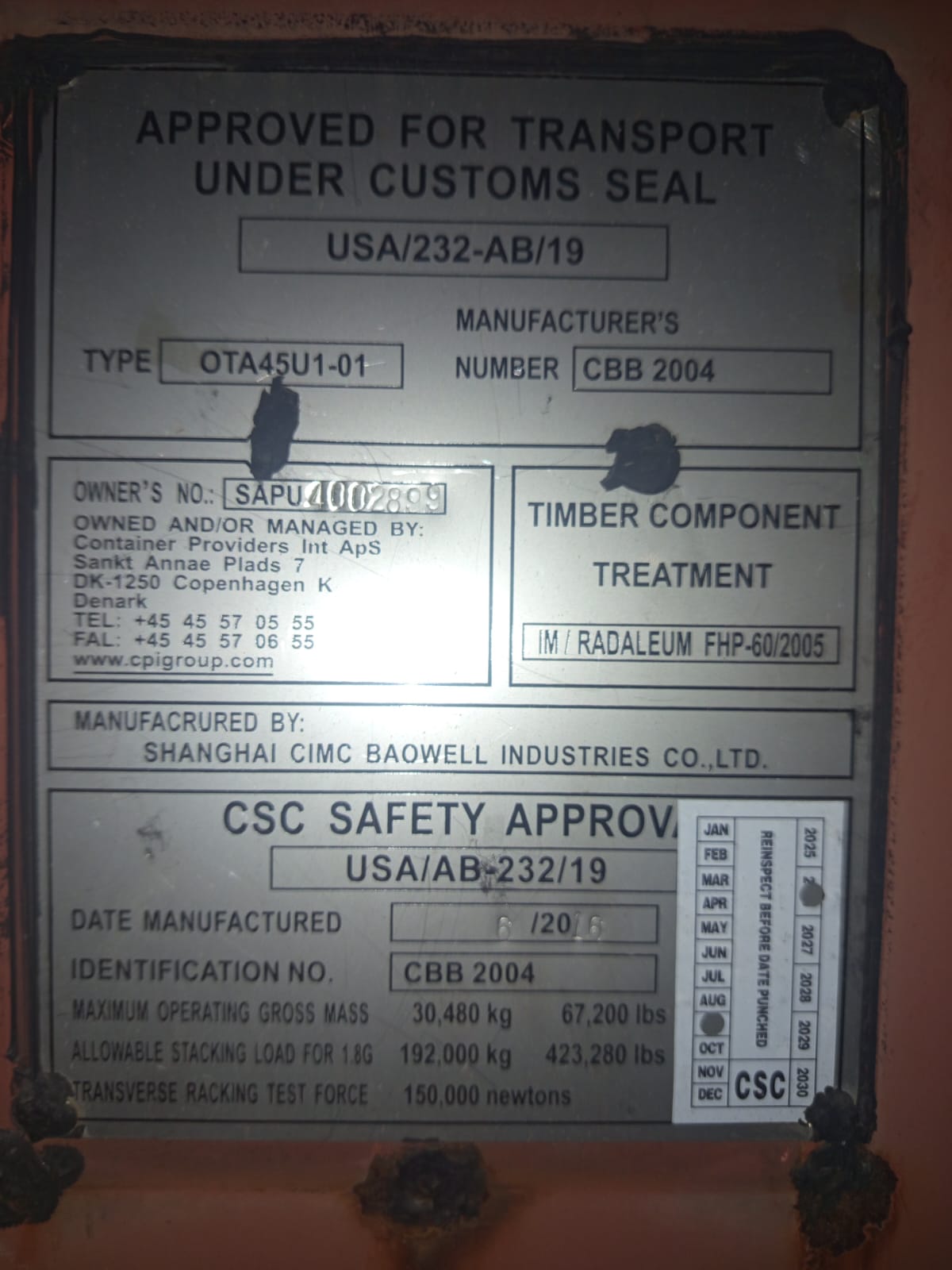 Морской контейнер SAPU4002899