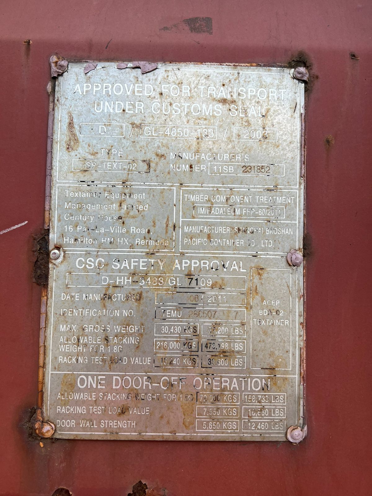 Морской контейнер TEMU2865077