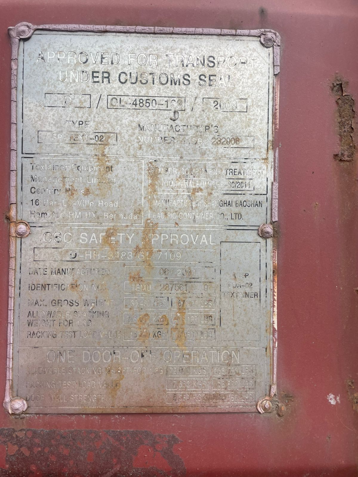 Морской контейнер TEMU2875619