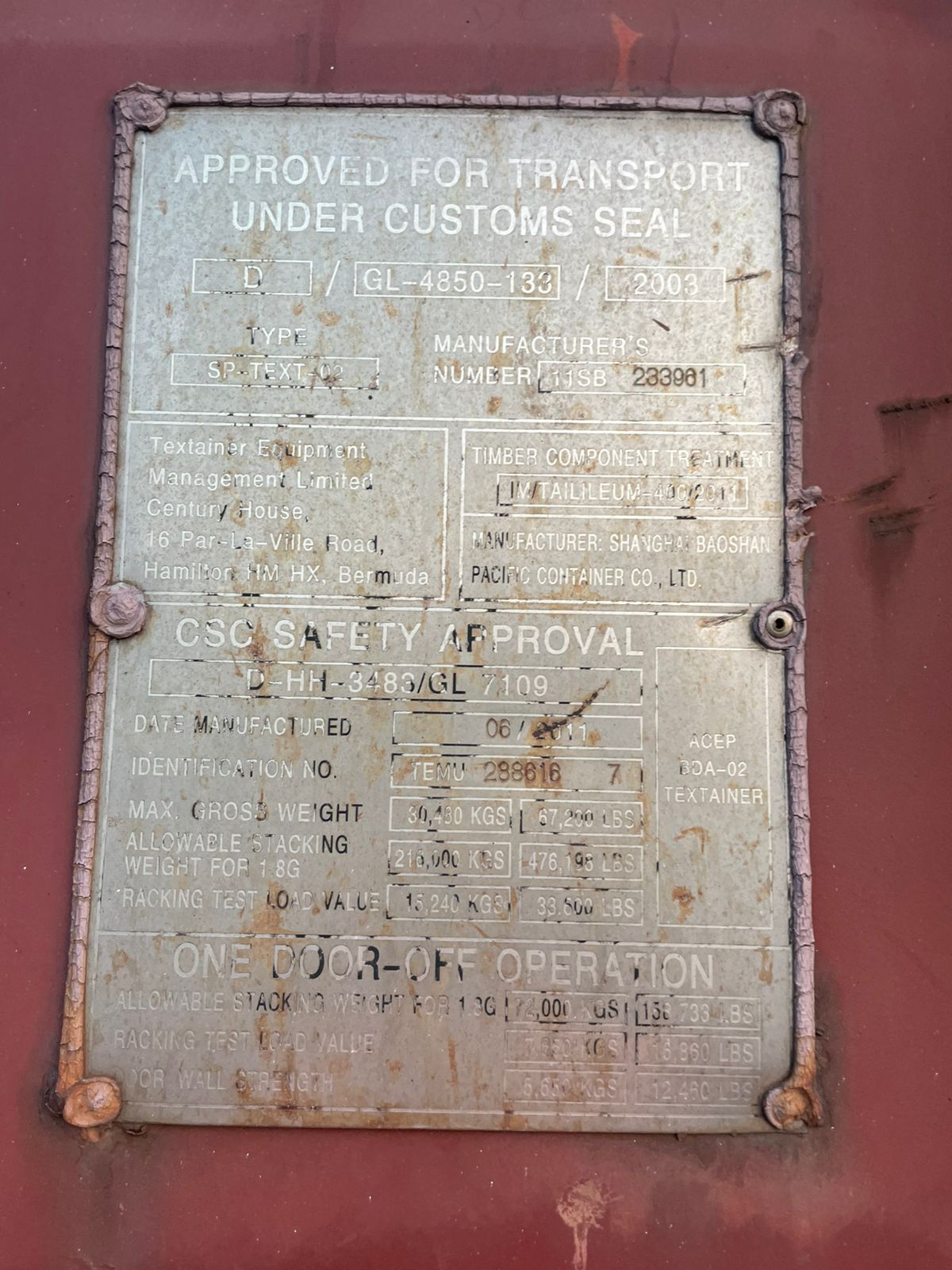 Морской контейнер TEMU2886167