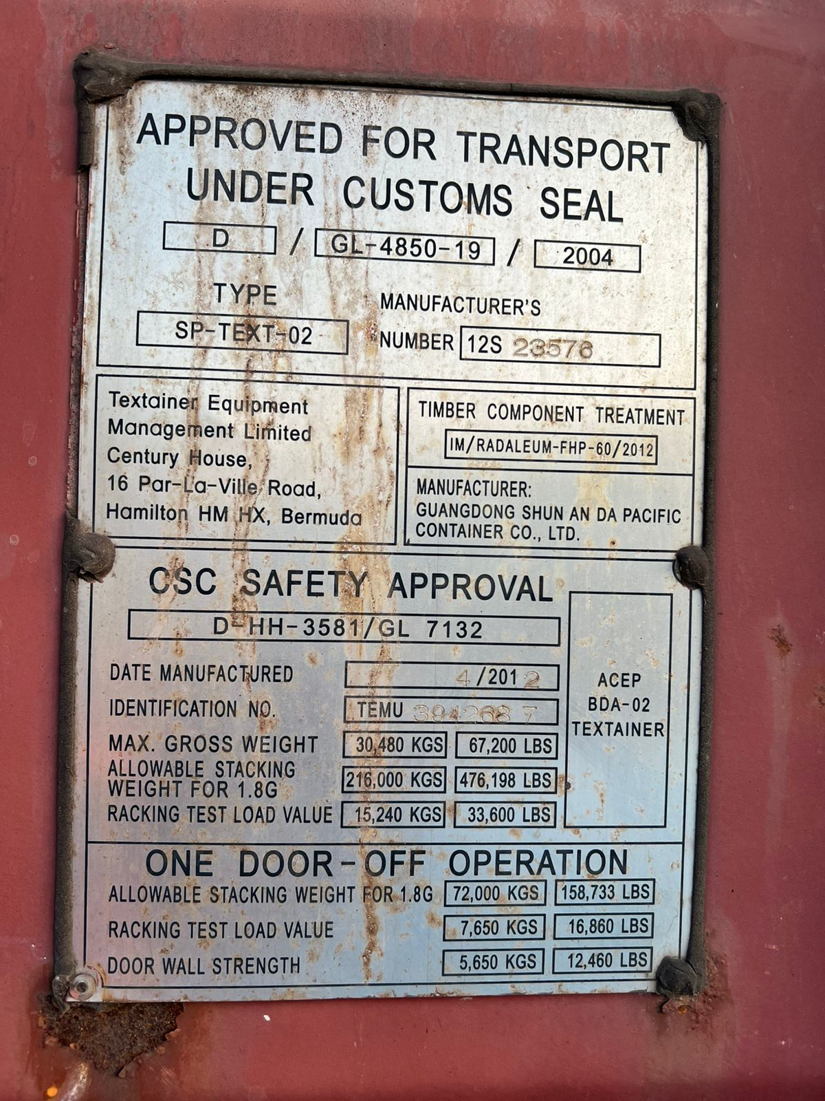 Морской контейнер TEMU3942687